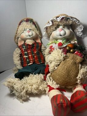 House of Lashes Holiday Bunny Couple Plush - Cream, Red, Green, Gold